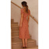 Summer Polka Dot Puff Sleeve Square Neck Slim Slit Mid-length Skirt Dress NSYD63323
