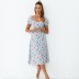 Summer new short-sleeved square neck printed split dress NSYD63324