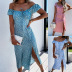 summer new style halter sexy one-shoulder hem slit printed dress NSYD63325
