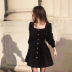 long-sleeved square collar buttoned cardigan waist retro dress short dress NSSS60204