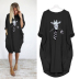 Long Sleeve Printed Round Neck Loose Mid-length Dress NSJIN60651