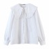 Blusa camisera retro de algodón de manga larga con cuello de muñeca blanca NSAC63476