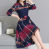 Fashion Irregular Waist Checkered Bowknot Dress  NSSUO63773