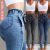 venta caliente slim fit stretch cinturón con flecos jeans de cintura alta NSOL63684