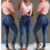 hot sale slim fit stretch fringed belt high waist jeans NSOL63684