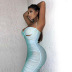 summer new style solid color hollow sexy backless sling pleated mesh dress NSMX63891