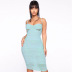 summer new style solid color hollow sexy backless sling pleated mesh dress NSMX63891