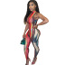 summer new style tie-dye printing sleeveless round stand-up collar sexy tight jumpsuit NSMX63906