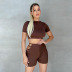 fashion summer new solid color round neck short-sleeved set NSMX63908