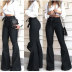 High Waist Micro-Elastic Lace-Up Flared Wide-Leg Jeans NSWL63933