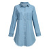 Solid Color Long Sleeve Frayed Denim Shirt NSWL63940