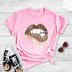 Leopard Print Lip Print Round Neck Slim Cotton T-Shirt NSYAY64248