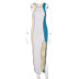 Falda de longitud media sin mangas con cuello redondo y costuras NSYID64182