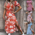 V-Neck Print Dress Maxi Skirt NSSUO64175