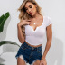 Summer New Short Sleeve Hanging Striped V-Neck White T-Shirt NSYX64036