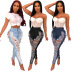 High Waist Ripped Slim Stretch Jeans NSSF64047