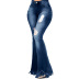 Wild Slim Wide-Leg Washed Ripped Denim Flared Pants NSSF64051