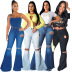 sexy fashion all-match knee-hole stretch tight denim flared pants NSSF64057