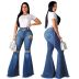 sexy fashion all-match knee-hole stretch tight denim flared pants NSSF64057