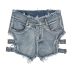 pantalones cortos de mezclilla delgados con agujeros rasgados y letras de cintura alta NSML64120