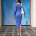 solid color knitted perspective V-neck long-sleeved long dress NSHT64372