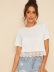 Lace Stitching Inverted V Waist Round Neck Short-Sleeved Loose Crop Top NSGMY64466