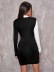 slim short black and white contrast long-sleeved dress NSGMY64474