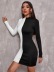 slim short black and white contrast long-sleeved dress NSGMY64474