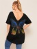 casual back butterfly print double V-neck short-sleeved T-shirt NSGMY64479