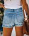 washed cotton hipster blue mid-rise denim shorts  NSJY64547