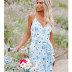 Flower Printed V-Neck Ruffle Slip Dress NSJIM64855