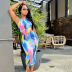 summer print hit color sleeveless halter slim bag hip mid-length dress  NSJYF64582