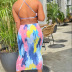 summer print hit color sleeveless halter slim bag hip mid-length dress  NSJYF64582