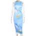 digital printing stand-up collar sleeveless backless mid-length dress NSJYF64584