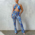 new style summer sexy hollow hanging neck wrapped chest fashion printed jumpsuit NSLJ64601