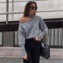 new solid color hanging neck strapless irregular long-sleeved sweater NSYX64689