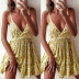 Sexy Lace-Up Deep V-Neck Printed Slim Dress NSHM64792