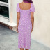 Floral Knotted Open Back Short-Sleeved Split Dress NSYIS65219
