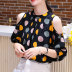 Dot Printed Loose Off-Shoulder Chiffon Shirt NSJIM65176