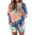 Two-piece summer tie-dye printed long-sleeved shorts casual sports set NSSUO65174