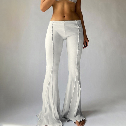 Solid Color Low Waist Sexy Casual Bell Bottom Pants NSRUI60345