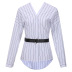 summer fashion double V-neck striped waist long-sleeved shirt NSHEQ60364