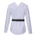summer fashion double V-neck striped waist long-sleeved shirt NSHEQ60364