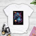 dark black wind owl print T-shirt NSYIC60473