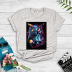 dark black wind owl print T-shirt NSYIC60473