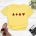 short-sleeved poker flower printed T-shirt NSYIC60495