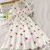 Pineapple Strawberry Printed Big Swing Lace-up Pleated Dress NSYID60750
