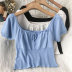 Square Neck Lace Navel Puff Sleeve Knit Sweater NSYAY60743