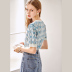 Round neck short-sleeved western-style blue love bottoming sweater NSYAY60741
