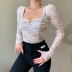 lace long-sleeved spring fashion sexy black V-neck shirt NSYLF65067